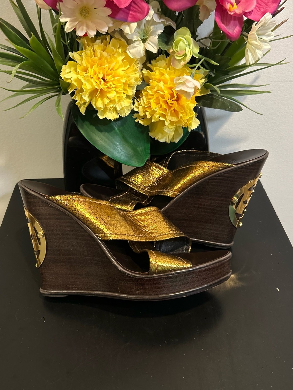 Tory Burch Gold Wedges Size 7.5